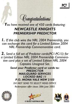 2004 Select Authentic - Premiership Predictors #PC7 Newcastle Knights Back